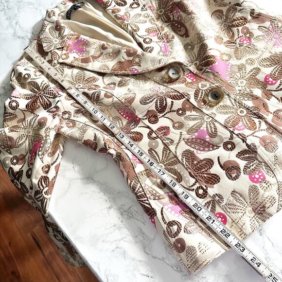 Lafayette 148 New York Tan Gold Metallic Pink Floral Short Blazer Women’s Size 6 - Picture 11 of 14